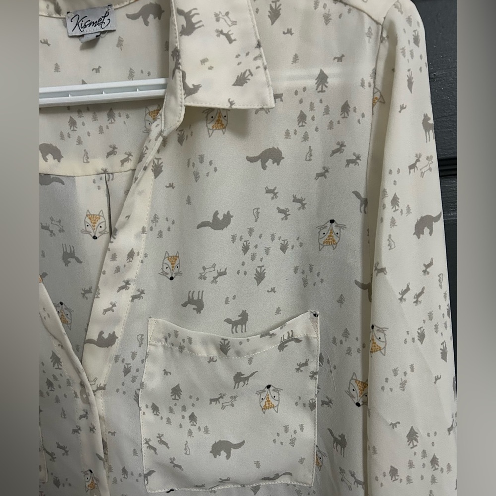 Cute animal print button up v neck top with pockets